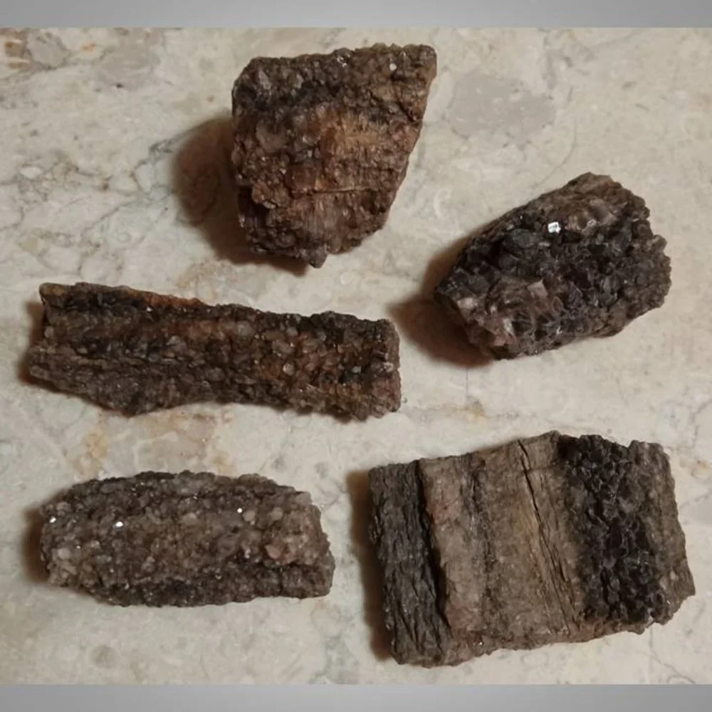 petrified wood covered in smokey \ smoky quartz stone rock fossil chunks - Picture 2 of 5